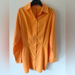 AEL Amy Enjoy Life Orange Button Front Tunic Shirt Dress Size L